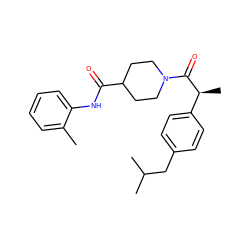 Cc1ccccc1NC(=O)C1CCN(C(=O)[C@@H](C)c2ccc(CC(C)C)cc2)CC1 ZINC000653757861