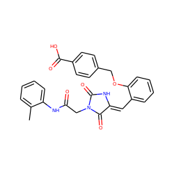 Cc1ccccc1NC(=O)CN1C(=O)N/C(=C\c2ccccc2OCc2ccc(C(=O)O)cc2)C1=O ZINC000015880081