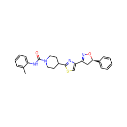 Cc1ccccc1NC(=O)N1CCC(c2nc(C3=NO[C@@H](c4ccccc4)C3)cs2)CC1 ZINC000653848327