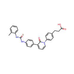 Cc1ccccc1NC(=O)Nc1ccc(-c2cccn(-c3ccc(CCC(=O)O)cc3)c2=O)cc1 ZINC000014963397