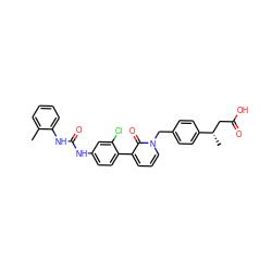 Cc1ccccc1NC(=O)Nc1ccc(-c2cccn(Cc3ccc([C@@H](C)CC(=O)O)cc3)c2=O)c(Cl)c1 ZINC000014963361