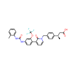 Cc1ccccc1NC(=O)Nc1ccc(-c2cccn(Cc3ccc([C@H](C)CC(=O)O)cc3)c2=O)c(OC(F)(F)F)c1 ZINC000043552605