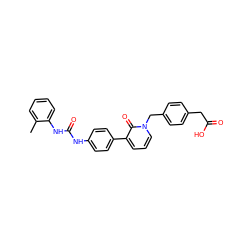 Cc1ccccc1NC(=O)Nc1ccc(-c2cccn(Cc3ccc(CC(=O)O)cc3)c2=O)cc1 ZINC000014963409