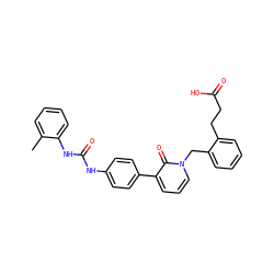 Cc1ccccc1NC(=O)Nc1ccc(-c2cccn(Cc3ccccc3CCC(=O)O)c2=O)cc1 ZINC000014963405