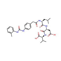 Cc1ccccc1NC(=O)Nc1ccc(CC(=O)N[C@@H](CC(C)C)C(=O)N[C@@H](CC(=O)O)C(=O)N[C@H](C(=O)O)C(C)C)cc1 ZINC000028022567