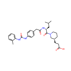 Cc1ccccc1NC(=O)Nc1ccc(CC(=O)N[C@@H](CC(C)C)C(=O)N2CCC[C@@H](CCC(=O)O)C2)cc1 ZINC000026822755