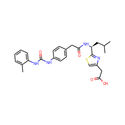 Cc1ccccc1NC(=O)Nc1ccc(CC(=O)N[C@@H](CC(C)C)c2nc(CC(=O)O)cs2)cc1 ZINC000026577005