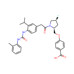 Cc1ccccc1NC(=O)Nc1ccc(CC(=O)N2C[C@@H](F)C[C@H]2COc2ccc(C(=O)O)cc2)cc1C(C)C ZINC000014966038