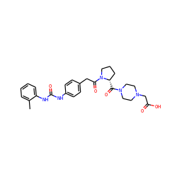 Cc1ccccc1NC(=O)Nc1ccc(CC(=O)N2CCC[C@@H]2C(=O)N2CCN(CC(=O)O)CC2)cc1 ZINC000028362903