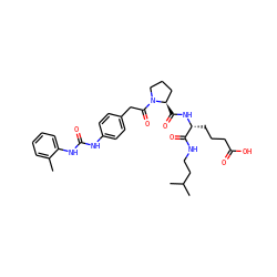 Cc1ccccc1NC(=O)Nc1ccc(CC(=O)N2CCC[C@H]2C(=O)N[C@H](CCCC(=O)O)C(=O)NCCC(C)C)cc1 ZINC000028331617