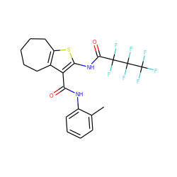 Cc1ccccc1NC(=O)c1c(NC(=O)C(F)(F)C(F)(F)C(F)(F)F)sc2c1CCCCC2 ZINC001772619894