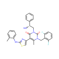 Cc1ccccc1Nc1nc(-c2c(C)n(Cc3c(F)cccc3F)c(=O)n(C[C@H](N)c3ccccc3)c2=O)cs1 ZINC000028363639