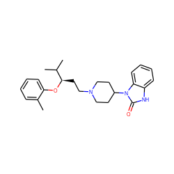 Cc1ccccc1O[C@H](CCN1CCC(n2c(=O)[nH]c3ccccc32)CC1)C(C)C ZINC000028130970