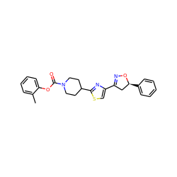 Cc1ccccc1OC(=O)N1CCC(c2nc(C3=NO[C@@H](c4ccccc4)C3)cs2)CC1 ZINC000653842126