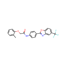 Cc1ccccc1OCC(=O)Nc1ccc(-c2nc3cc(C(F)(F)F)ccc3o2)cc1 ZINC000029049157