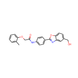 Cc1ccccc1OCC(=O)Nc1ccc(-c2nc3cc(CO)ccc3o2)cc1 ZINC000029049175