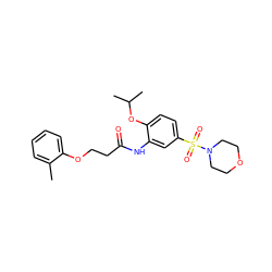 Cc1ccccc1OCCC(=O)Nc1cc(S(=O)(=O)N2CCOCC2)ccc1OC(C)C ZINC000012870479