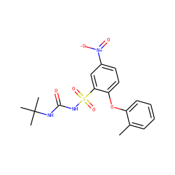 Cc1ccccc1Oc1ccc([N+](=O)[O-])cc1S(=O)(=O)NC(=O)NC(C)(C)C ZINC000028710454