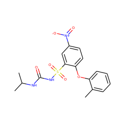 Cc1ccccc1Oc1ccc([N+](=O)[O-])cc1S(=O)(=O)NC(=O)NC(C)C ZINC000028710452