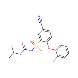 Cc1ccccc1Oc1ccc(C#N)cc1S(=O)(=O)NC(=O)NC(C)C ZINC000096272713