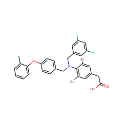 Cc1ccccc1Oc1ccc(CN(Cc2cc(F)cc(F)c2)c2c(Br)cc(CC(=O)O)cc2Br)cc1 ZINC000084740360