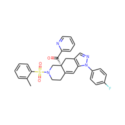 Cc1ccccc1S(=O)(=O)N1CCC2=Cc3c(cnn3-c3ccc(F)cc3)C[C@]2(C(=O)c2ccccn2)C1 ZINC000141978729