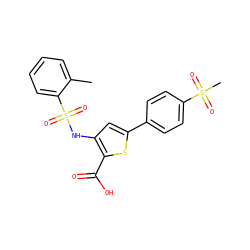 Cc1ccccc1S(=O)(=O)Nc1cc(-c2ccc(S(C)(=O)=O)cc2)sc1C(=O)O ZINC000003654626