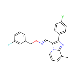 Cc1cccn2c(/C=N/OCc3cccc(F)c3)c(-c3ccc(Cl)cc3)nc12 ZINC000004024659