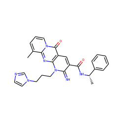 Cc1cccn2c(=O)c3cc(C(=O)N[C@@H](C)c4ccccc4)c(=N)n(CCCn4ccnc4)c3nc12 ZINC000100445206