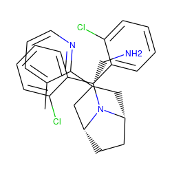 Cc1cccnc1[C@@]1(CN)C[C@@H]2CC[C@H](C1)N2C(c1ccccc1Cl)c1ccccc1Cl ZINC000299819491