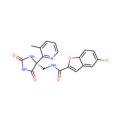 Cc1cccnc1[C@]1(CNC(=O)c2cc3cc(Cl)ccc3o2)NC(=O)NC1=O ZINC000299840815