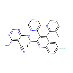 Cc1cccnc1-c1c(-c2ccccn2)c([C@H](C)Nc2ncnc(N)c2C#N)nc2ccc(F)cc12 ZINC000203880710