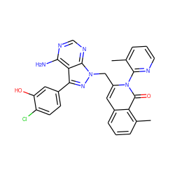 Cc1cccnc1-n1c(Cn2nc(-c3ccc(Cl)c(O)c3)c3c(N)ncnc32)cc2cccc(C)c2c1=O ZINC000088346020