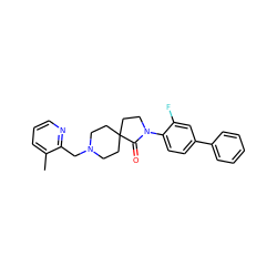 Cc1cccnc1CN1CCC2(CC1)CCN(c1ccc(-c3ccccc3)cc1F)C2=O ZINC000096286158