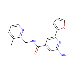 Cc1cccnc1CNC(=O)c1cc(N)nc(-c2ccco2)c1 ZINC000045389598