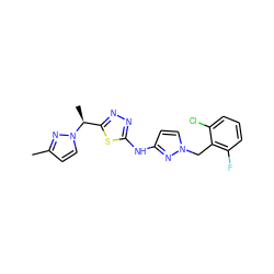 Cc1ccn([C@@H](C)c2nnc(Nc3ccn(Cc4c(F)cccc4Cl)n3)s2)n1 ZINC000002809594