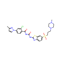 Cc1ccn(-c2ccc(C(=O)NC(=O)Nc3nc4ccc(S(=O)(=O)CCCN5CCN(C)CC5)cc4s3)c(Cl)c2)n1 ZINC000117107205