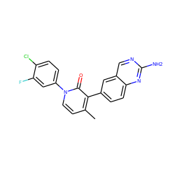 Cc1ccn(-c2ccc(Cl)c(F)c2)c(=O)c1-c1ccc2nc(N)ncc2c1 ZINC000040976821