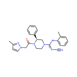 Cc1ccn(CC(=O)N2CCN(/C(=N/C#N)Nc3ccccc3C)C[C@@H]2c2ccccc2)n1 ZINC000029128977