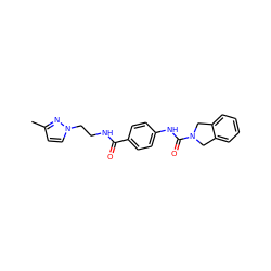 Cc1ccn(CCNC(=O)c2ccc(NC(=O)N3Cc4ccccc4C3)cc2)n1 ZINC000166594674