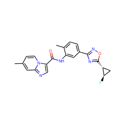 Cc1ccn2c(C(=O)Nc3cc(-c4noc([C@@H]5C[C@H]5F)n4)ccc3C)cnc2c1 ZINC000206121331