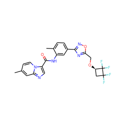 Cc1ccn2c(C(=O)Nc3cc(-c4noc(CO[C@@H]5CC(F)(F)C5(F)F)n4)ccc3C)cnc2c1 ZINC000217886400