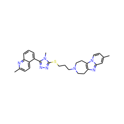 Cc1ccn2c3c(nc2c1)CCN(CCCSc1nnc(-c2cccc4nc(C)ccc24)n1C)CC3 ZINC000029127384