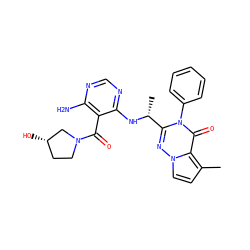 Cc1ccn2nc([C@@H](C)Nc3ncnc(N)c3C(=O)N3CC[C@H](O)C3)n(-c3ccccc3)c(=O)c12 ZINC001772629516