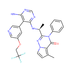 Cc1ccn2nc([C@H](C)Nc3ncnc(N)c3-c3cncc(OCC(F)(F)F)c3)n(-c3ccccc3)c(=O)c12 ZINC001772604911