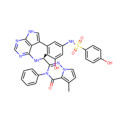 Cc1ccn2nc([C@H](C)Nc3ncnc4[nH]cc(-c5cc(O)cc(NS(=O)(=O)c6ccc(O)cc6)c5)c34)n(-c3ccccc3)c(=O)c12 ZINC000224265457