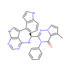 Cc1ccn2nc([C@H](C)Nc3ncnc4[nH]cc(-c5cccc6[nH]ccc56)c34)n(-c3ccccc3)c(=O)c12 ZINC000208989245