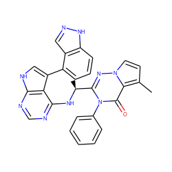 Cc1ccn2nc([C@H](C)Nc3ncnc4[nH]cc(-c5cccc6[nH]ncc56)c34)n(-c3ccccc3)c(=O)c12 ZINC000209017555