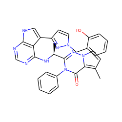 Cc1ccn2nc([C@H](C)Nc3ncnc4[nH]cc(-c5ccn(Cc6ccccc6O)n5)c34)n(-c3ccccc3)c(=O)c12 ZINC001772574522