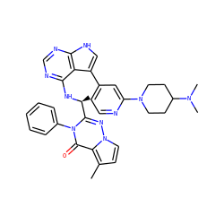 Cc1ccn2nc([C@H](C)Nc3ncnc4[nH]cc(-c5ccnc(N6CCC(N(C)C)CC6)c5)c34)n(-c3ccccc3)c(=O)c12 ZINC001772618855